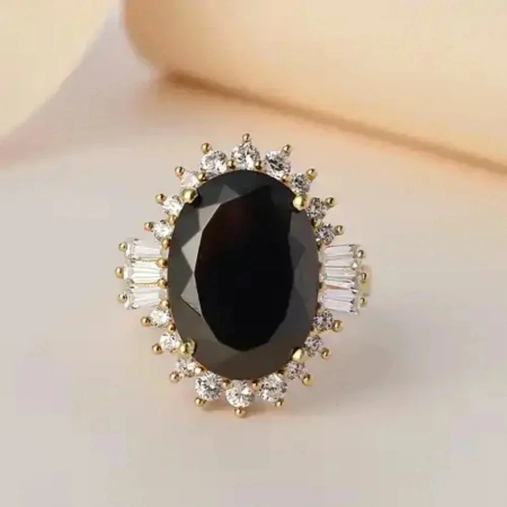 Elite Shungite and Natural White Zircon Halo Ring In 18kt YG Vermeil.